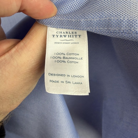 Charles Tyrwhitt Dress Shirt Mens 16.5 34 Blue Non Iron Extra Slim Fit Cotton - Picture 5 of 9